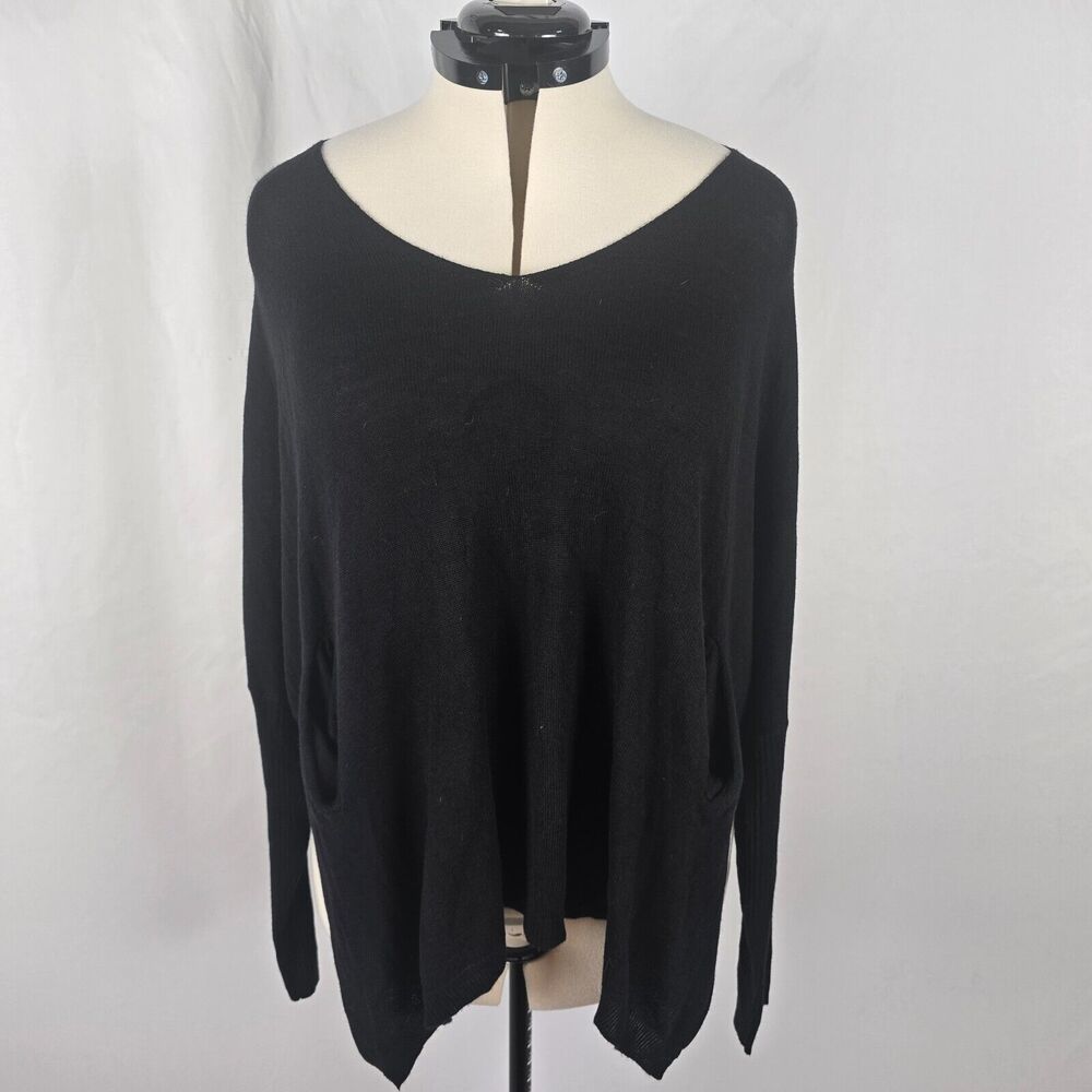 RDI Sweater Women's 1X Black Knit Long Sleeve High Low Hemline Pockets NWT